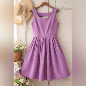 Liz Alig Lucy Dress Linen Flour Sack Ladder Back Light Purple Pleated Midi S